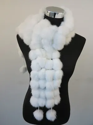 100% Real Rabbit Fur Pom Poms Scarf/ Cape/ Wrap 7 Wonderful Color Available  • $16.99