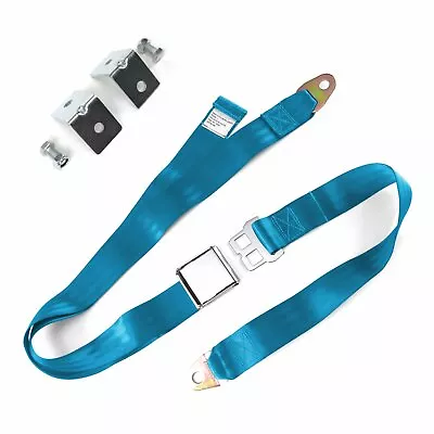 2pt Electric Blue Airplane Buckle Lap Seatbelts W/ Anchor Plate Hardware Pack • $49.95