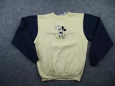 Vintage Mickey Mouse Sweatshirt Adult M Yellow Pullover Embroidery 90s Disney • $29.25