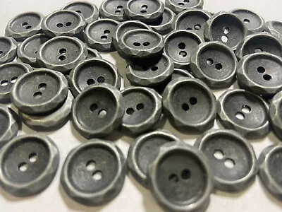 Metal Button W/Cut Beveled Rim Design Old Pewter Finish 13mm 15mm 18mm 4hole • $9.99