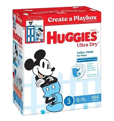 Huggies Boys' Ultra Dry Nappies Size 3 Crawler (6-11kg) 184 Nappies • $81