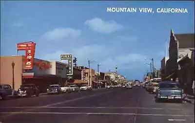 Mountain View California CA Classic 1950s Cars Street Scene Vintage Postcard • $9.89