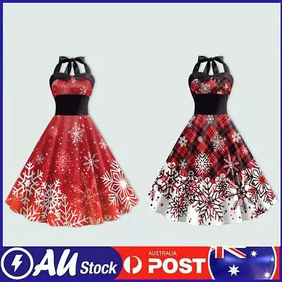 Women Halter Short Dress Christmas Snowflake Dress Low Cut Backless Daily Outfit • $18.29