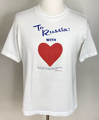 Vintage Russia Love T-Shirt Size L White NHL Hockey 90s Single Stitch Trench • $14.88