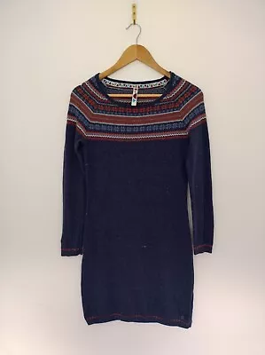 £8.99 • Buy WEIRD FISH Size 8 Blue Orange Fairisle Knit Long Sleeve Jumper Dress Pullover