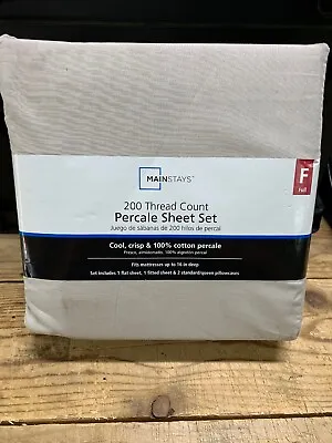 New FULL 100% Cotton Percale Sheet Set Mainstays 200 Thread Count 4 Pieces • $8.99