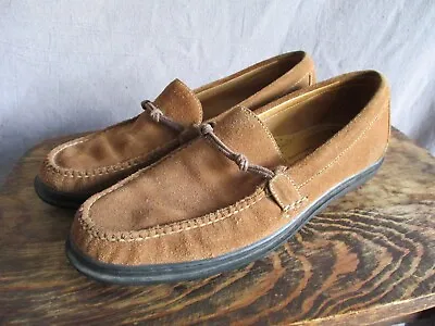 Martin Dingman Authentic Tan Brown Suede Modern Rubber Sole Loafers 9W • $69.99