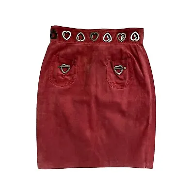 Vintage Moschino Cheap & Chic Heart Waist Suede Mini Skirt Size S Red • $199