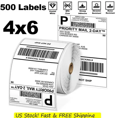 500 Sheets 4  X 6  Direct Thermal Shipping Labels White For Phomemo Printer USPS • $15.99