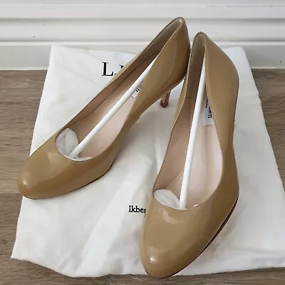 £99 • Buy L.K. Bennett Sabira Taupe Patent Leather Court Shoes Mid Heels EU 37.5 UK 4.5