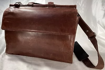 KENNETH COLE Brown Leather Cross Shoulder Messenger Bag Briefcase • $38