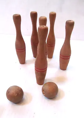 $16.99 • Buy Lot Of Vintage 6 Wooden Bowling Pins (5 ) & Balls (2) Children's Game