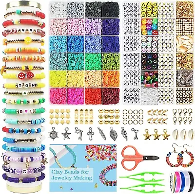 7200 Clay Beads Bracelet Making Kit24 Colors Spacer Flat Beads For Jewelry Maki • $14.44