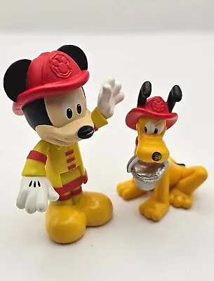 Disney 2 PC Jr Mickey Mouse & Pluto Clubhouse Firefighter Figures 3  Cute! • $5.33