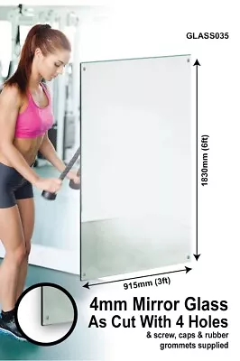 Large Mirror Glass With 4 Holes Home Gym Dance Studio Etc 6Ft X 3Ft 183 X 91cm • £130