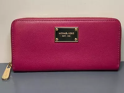 Michaels Kors Raspberry Pink Gold Logo Zip Around Wallet • $80