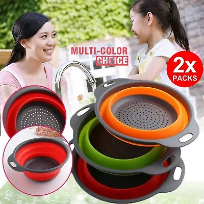 Kitchen 2 Bowl Set Collapsible Camping Caravan Fruit Vegetable Pasta Strainer • $15.49