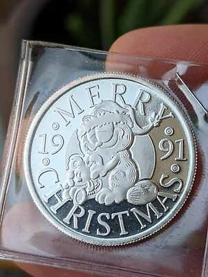 1991 SilverTowne Garfield Merry Christmas Silver Art Coin 1oz Round .999  • $69.99
