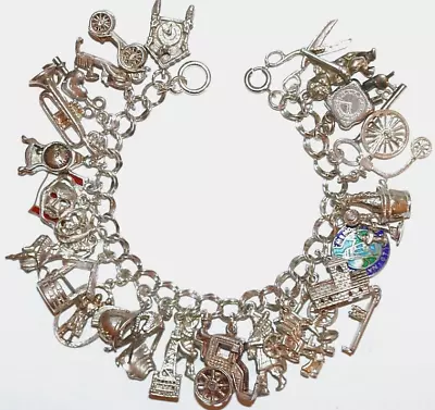 Vintage Sterling Silver Charm Bracelet With 27 Charms Loaded !!! • $279