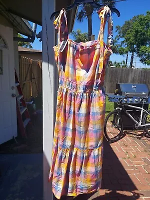 Confetti Madras Free Assembly Midi Sundress W/Tie Shoulder Straps XL NEW Ladies  • $4.99