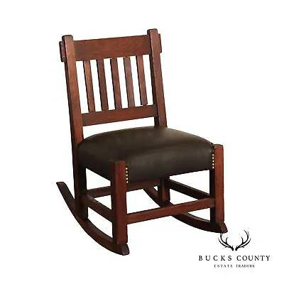 Antique Mission Oak And Leather Armless Rocker • $895