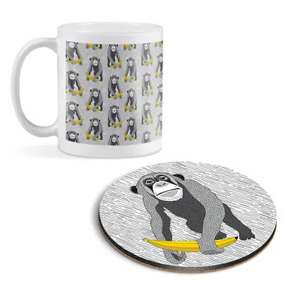 Mug & Round Coaster Set - Cheeky Monkey Kids Banana #13207 • £9.99