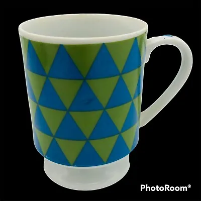 NOS Vintage Takahashi Pedestal Mug MCM Mod Geometric Blue Green Triangle • $17.99