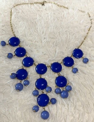 J Crew Bib Statement Necklace Blue Bubble Bead Chandelier Drop Dangle Pendant • $14.99