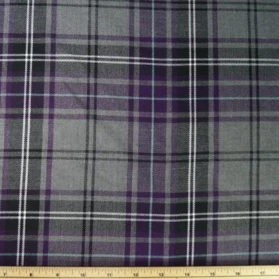 Polyviscose Tartan Fabric Fashion Purple Grey 51 Scottish Plaid Check Woven • £3.90