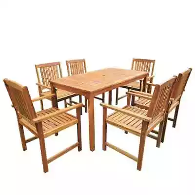 $535.95 • Buy 7 Pcs Wooden Dining Table And Chairs Outdoor Patio Furniture Parasol Hole Brown