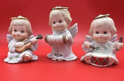 3 Vtg ENESCO 1986 Holly Babes Angel Figurines Musical Instruments /Ruth Morehead • $16.10
