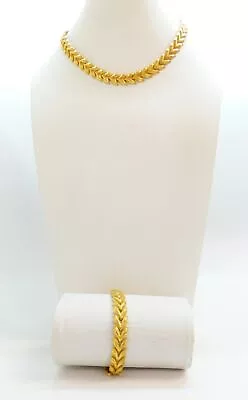 VNTG Crown Trifari Gold Tone Necklace & Bracelet Demi Parure 44.0g • $19.99