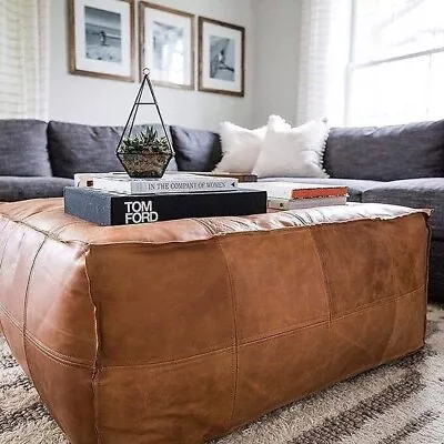 New Leather Classic Footrest 30'' Handcrafted Cozy Home Decore Moroccan Pouffe • $152