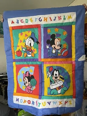 Vintage Disney Baby Mickey Minnie Mouse Donald Goofy ABC Blanket Crib Comforter • $50