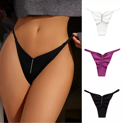 Thongs Underwear Sexy Panties T-Back Lingerie G-String Women Briefs Ice Silk • £6.25