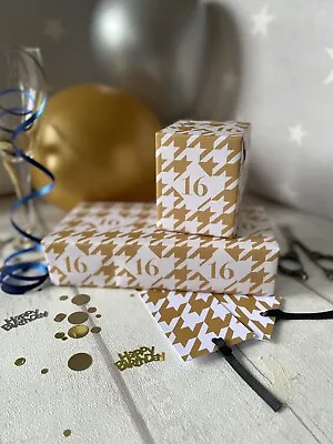 16th Gift Wrap Paper In Houndstooth Check 1 Sheet With 1 Tag Special Birthday • £4.50
