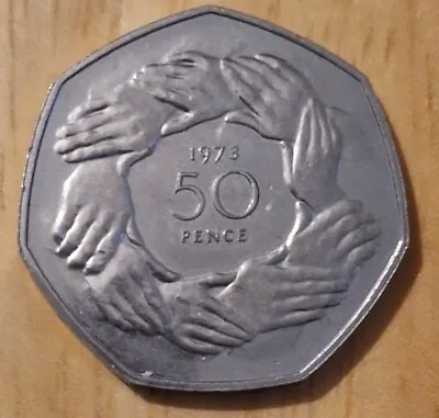 1973 50p EEC RING OF HANDS COIN RARE COLLECTABLE OLD LARGE  FIFTY PENCE • £3