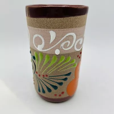 Tonala Floral Stoneware Mexican Pottery Ceramic Vase Tumbler Pencil Holder Cup • $7.95