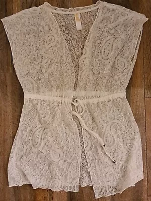 Ocean Club White Lace Beach Cover Up Size 10/12 Drawstring Waist Tie • £3.50