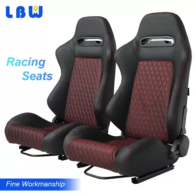 1Pair Universal Car Racing Seats Black PVC Leather+Red Fabric With Dual Sliders • $347.58