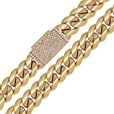 14k Yellow Gold Miami Cuban Link Chain Necklace With Diamond Clasp 26  9.2mm • $9821.99