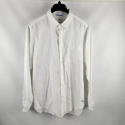 Tommy Bahama Mens Linen Blend Long Sleeve White Solid Shirt Size Large • $36.95