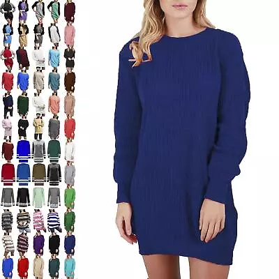 Womens Ladies Oversized Jumper Dress Long Chunky Knitted Long Sleeve Sweater Top • £8.49