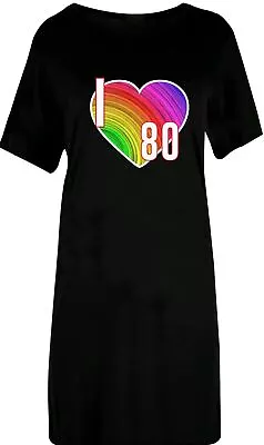 Mini Oversize Dress Women I Love 80s Printed Retro Music Designs Long T-Shirts • £11.99