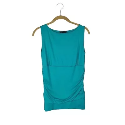 A’nue Ligne Womens Small Pacific Teal The High Neck Rouched Sleeveless Top AB056 • $14.86