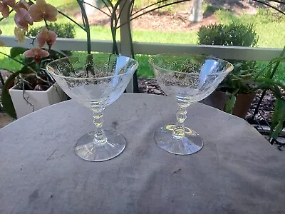 Set 2 Fostoria Chintz Goblet 4 3/8  Saucer Sherbet Champagne Crystal Glass Stems • $9.99