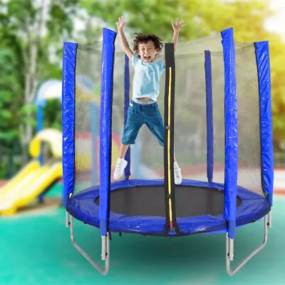 5FT Large Trampoline Set With Enclosure Safety Net Outdoor Kids Toy Playing Blue • £69.95