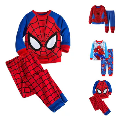 Boys Kids Pyjamas Outfits Nightwear Spiderman Avengers Super Hero Loungewear PJs • £7.59