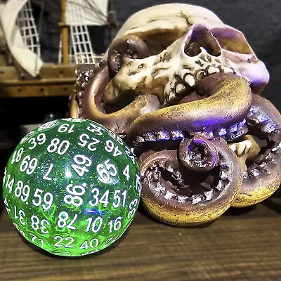 Green Transparent D100 Polyhedral DND Die 100 Sided Dice Dungeons & Dragons RPG • $14.98