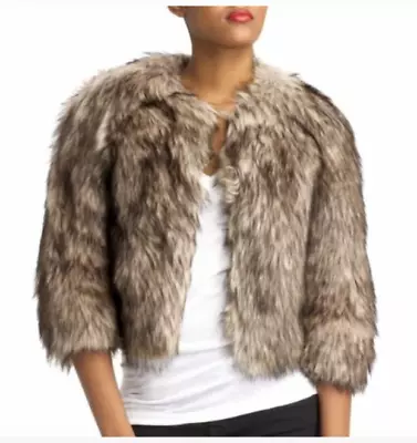 Michael Kors Womens Jacket Medium Bolero Faux Coyote Fur Crop Warm Lined Boho • $27.99